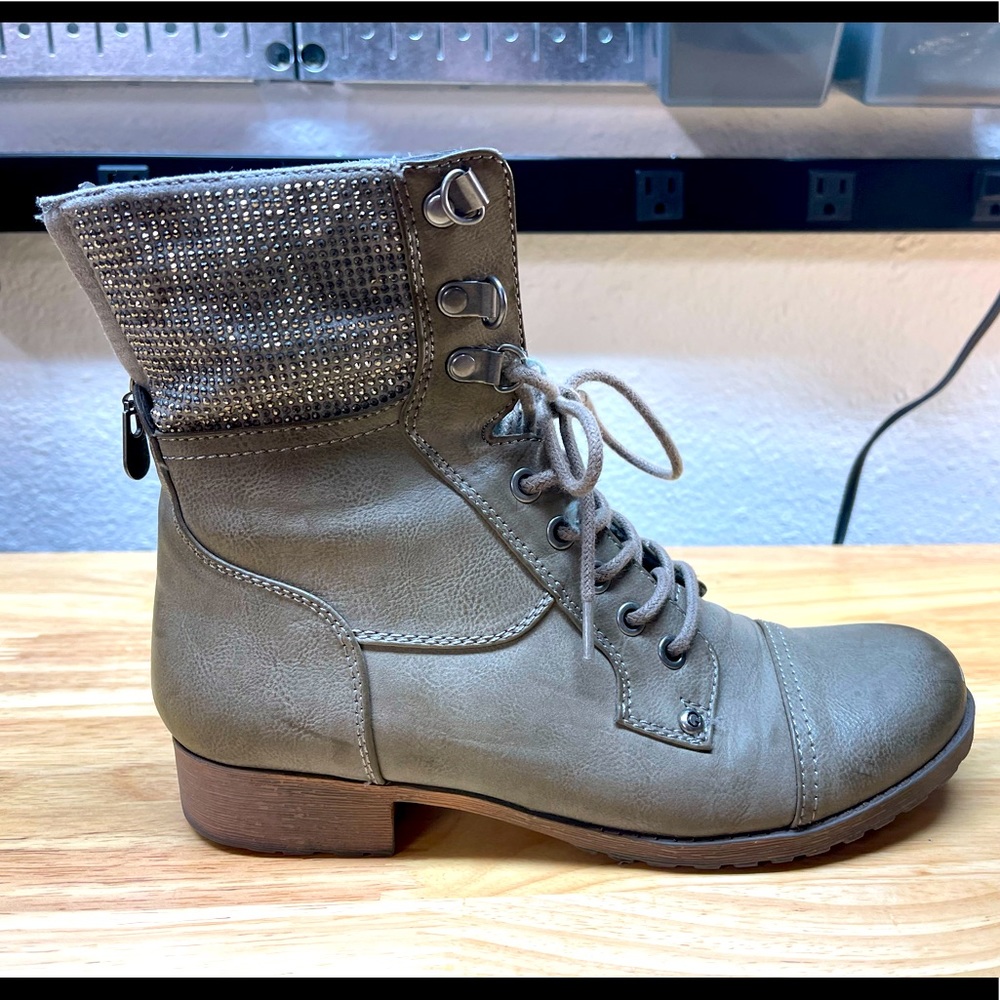 Guess Sparkly Grey Laceup Combat Boots
